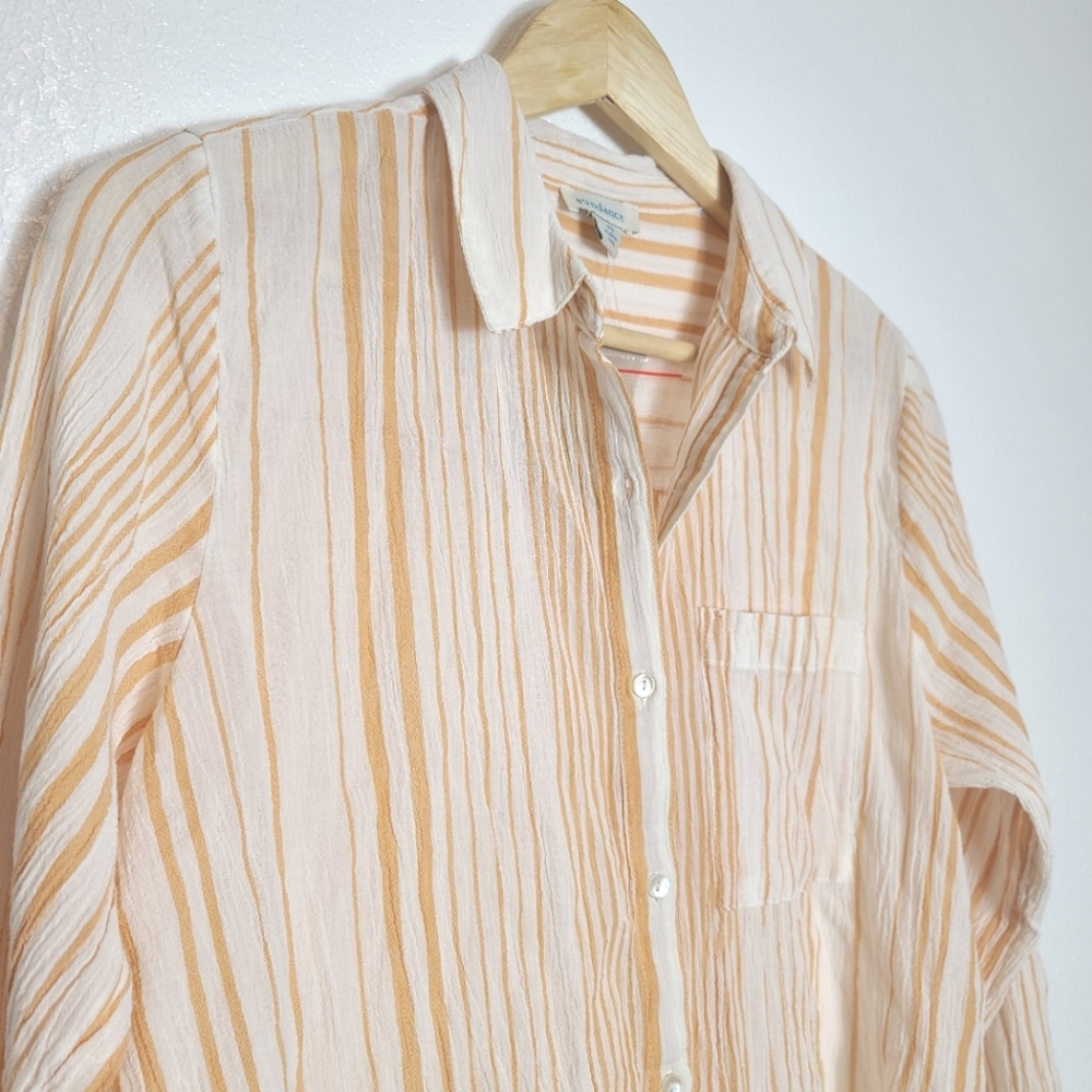 SUNDANCE Stripes Gauzy Cotton 100% Beachy Button Down Shirt NEW - Picture 6 of 9